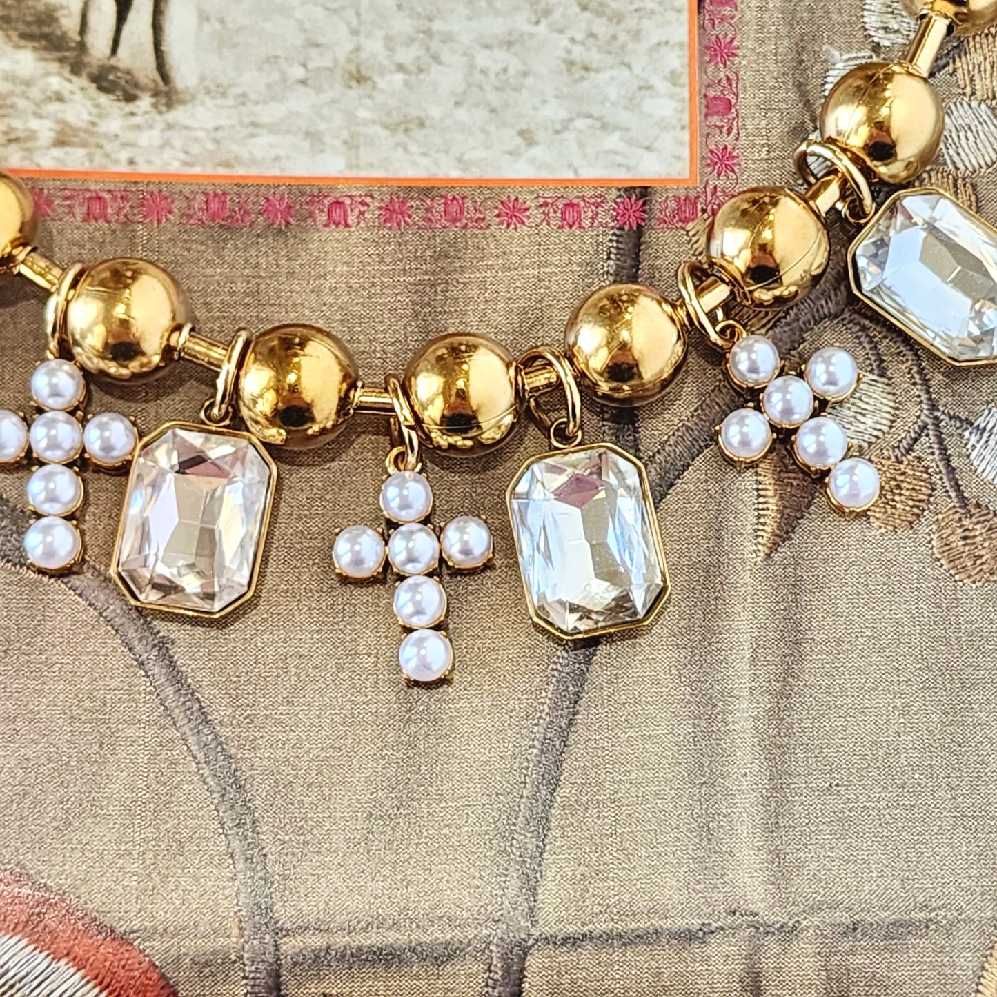 The Grace Crystal & Pearls Cross Charm Necklace