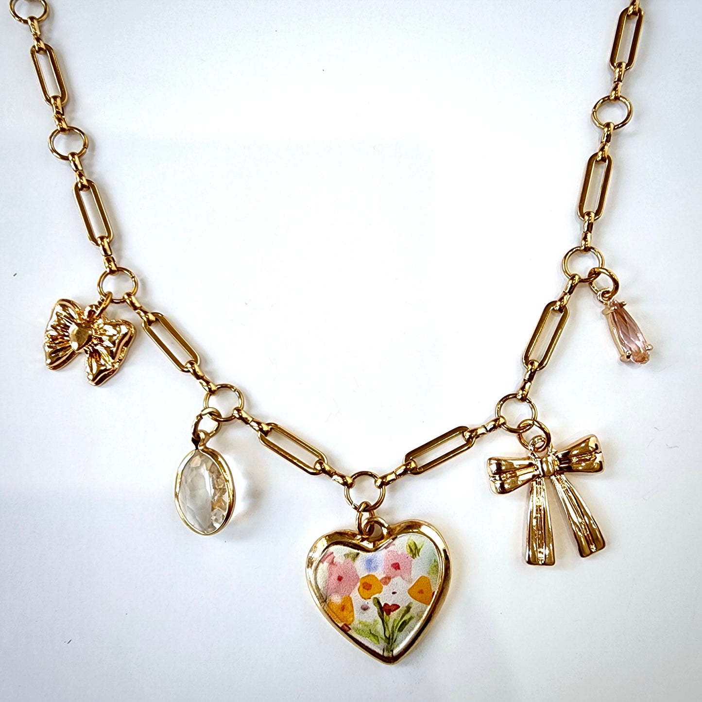 Ribbon & Rose- Charm Necklace