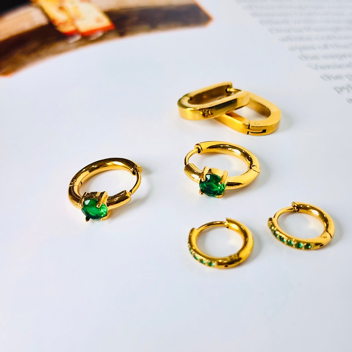 Green Light Earring Huggies Set