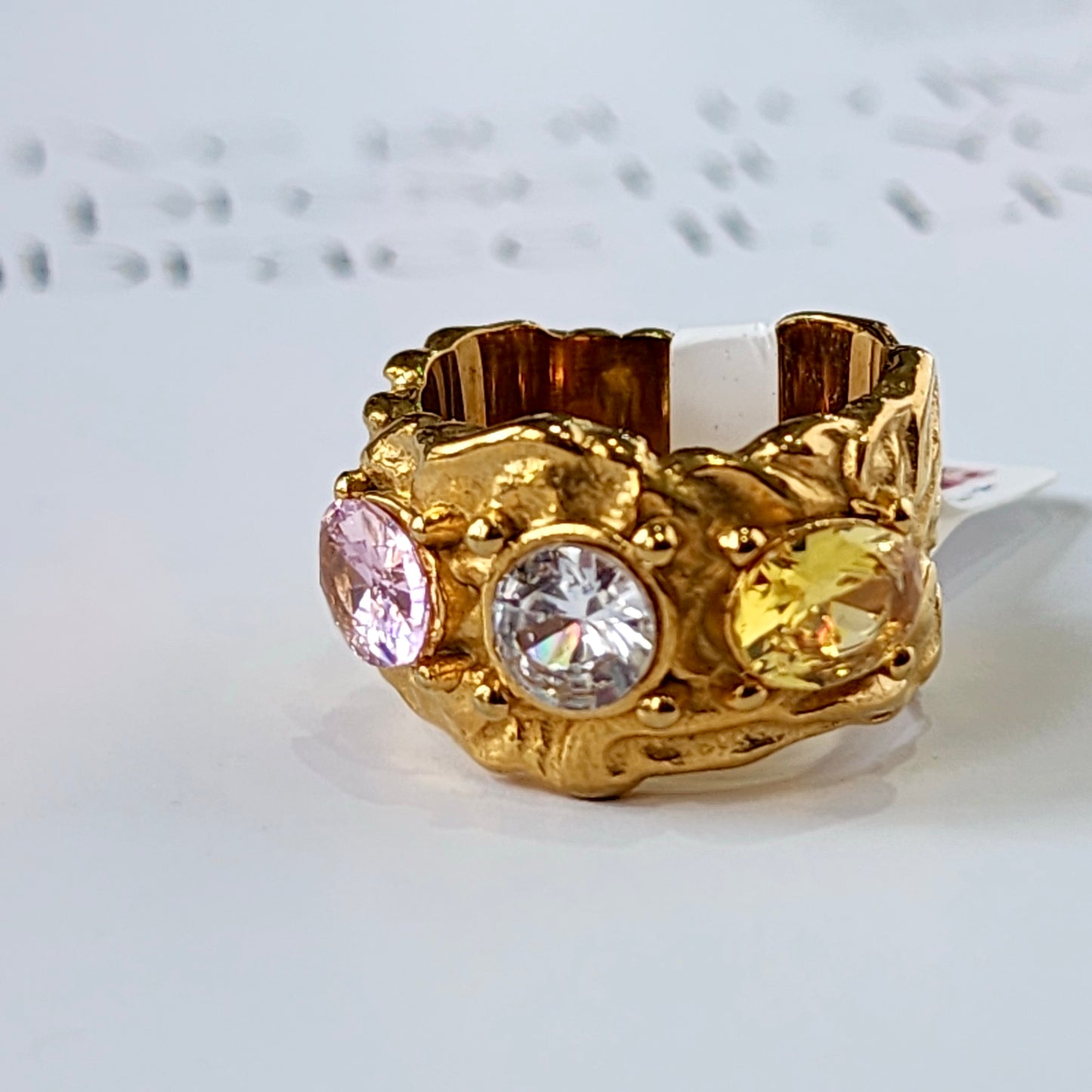 The Melted Colorful Gold PVD Stainless Gemstone Statement Ring