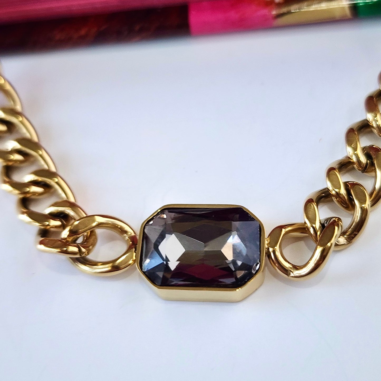 5th Ave Cuban Necklace- Grey Crystal