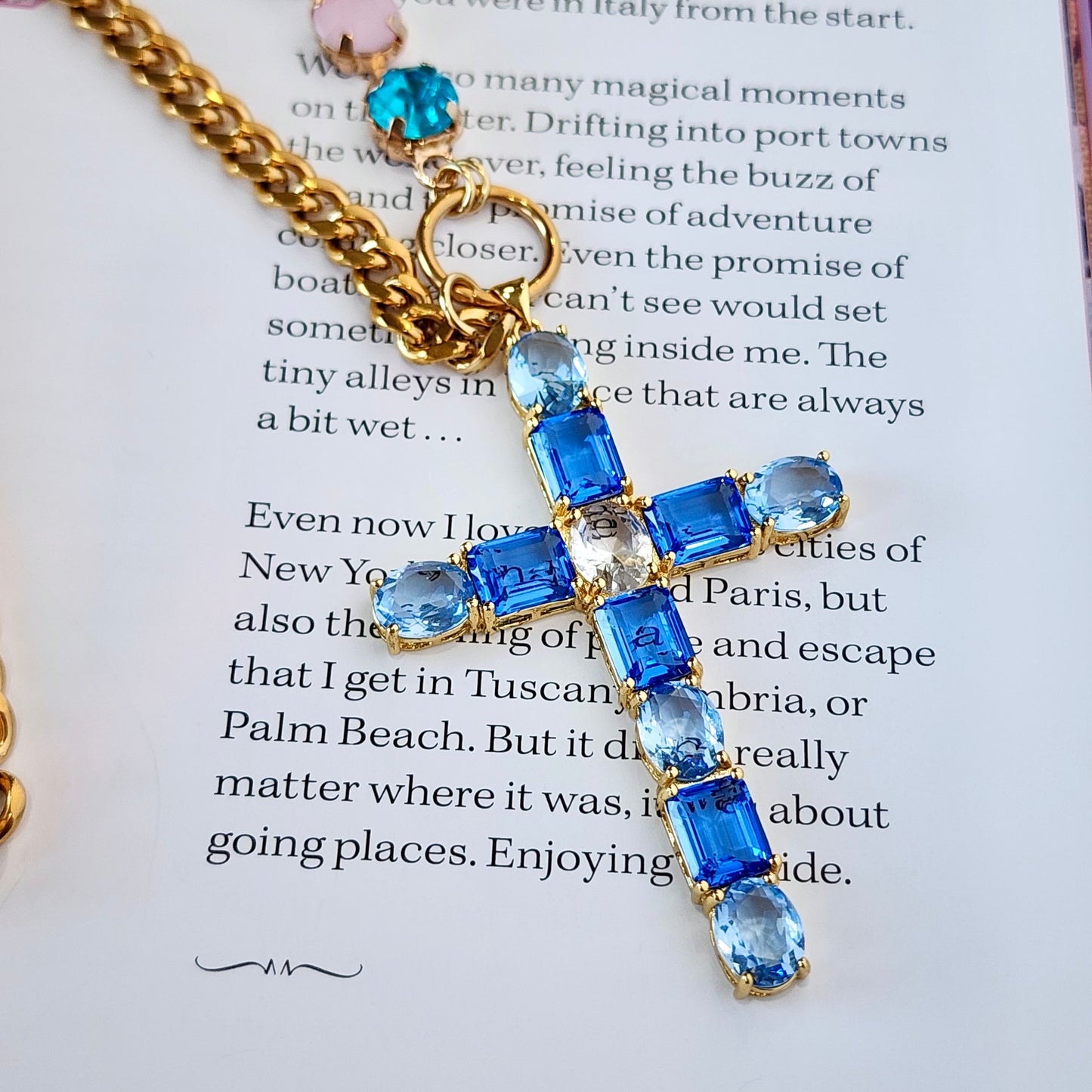 The Avalon Blue Crystal Cross Necklace