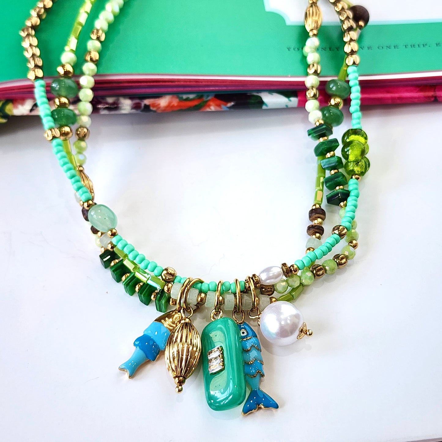 Coastal Tide Beaded Charm Necklace