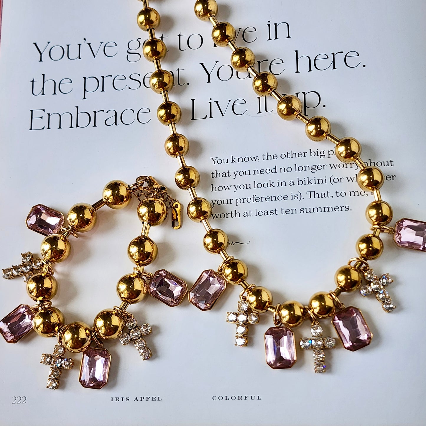 Adorned in Crosses Pink Crystal Necklace
