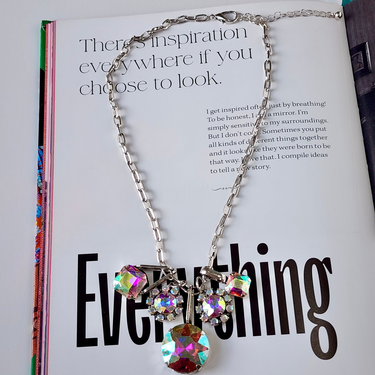 Gem Stack A/B Crystal Necklace Silver