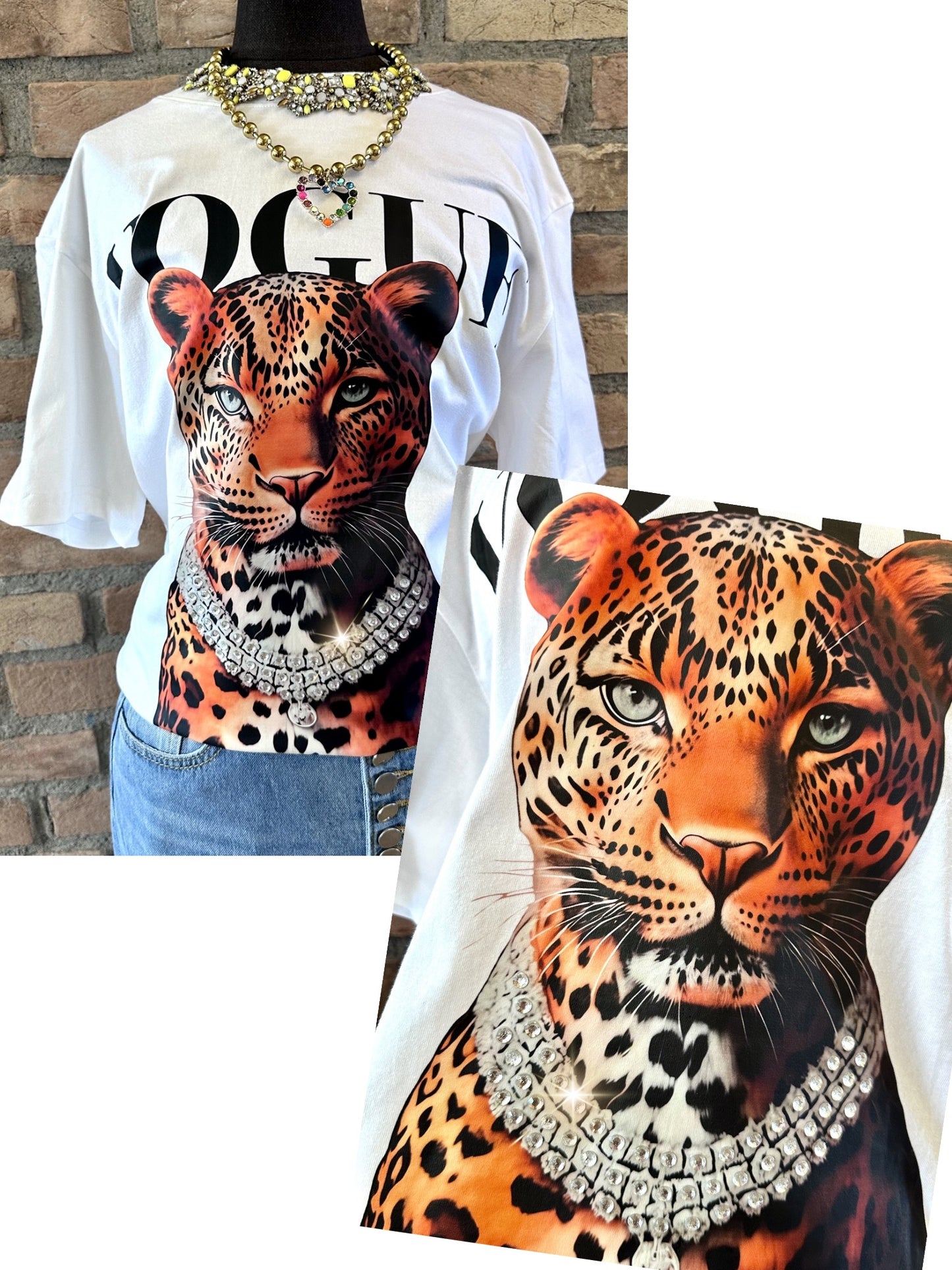 Cheetah Bling Tee- Adorned with crystals