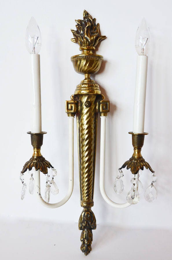 Antique French Pair Electric Two Tone Wall Sconces