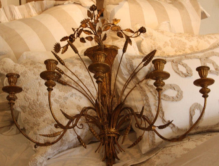 Xlrg ITALIAN TOLE Carved Wall Chandelier/Sconce ANTIQUE European Designer Lamps