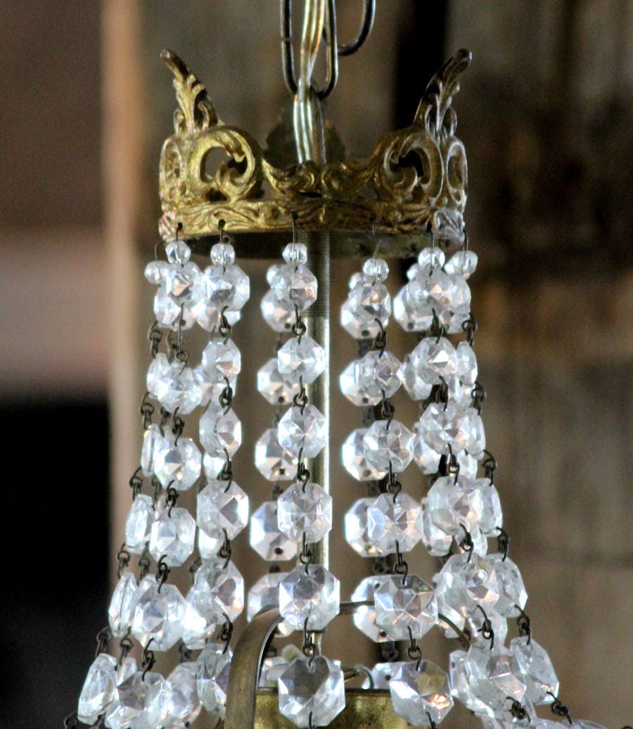 Antique Crystal Beaded Crown Shaped Pendant from France