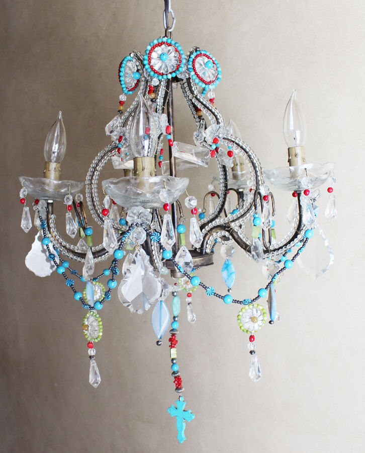 Antique Italian One of a Kind Amazing Beaded Boho Chandelier Chic Bohemian