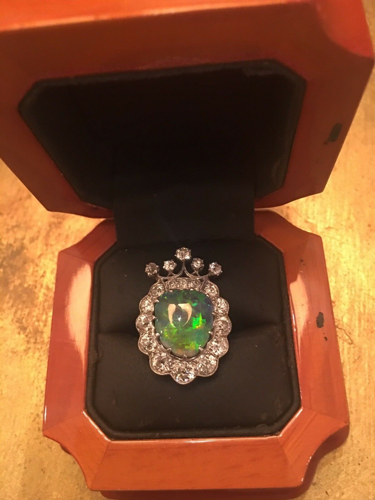 Antique Diamond and Opal Crown Ring Late 1800s 3.5 Carats Diamond