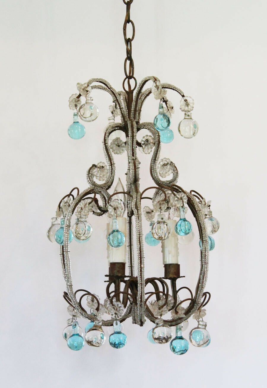 Antique Italian Rare Aqua Beaded Baubles Chandelier Gorgeous