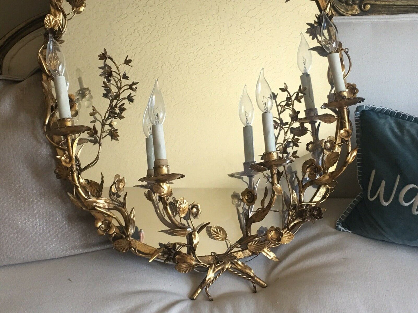 Antique Italian Tole Lighted Mirror Sconce Incredible and Gorgeous!