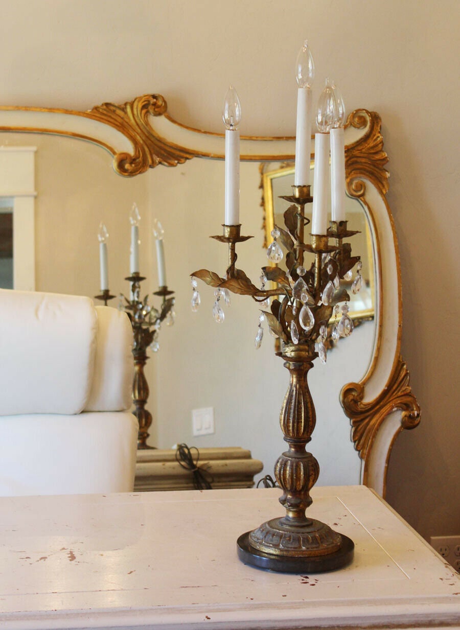 French Tole Antique Girandole Table Chandelier Candelabra