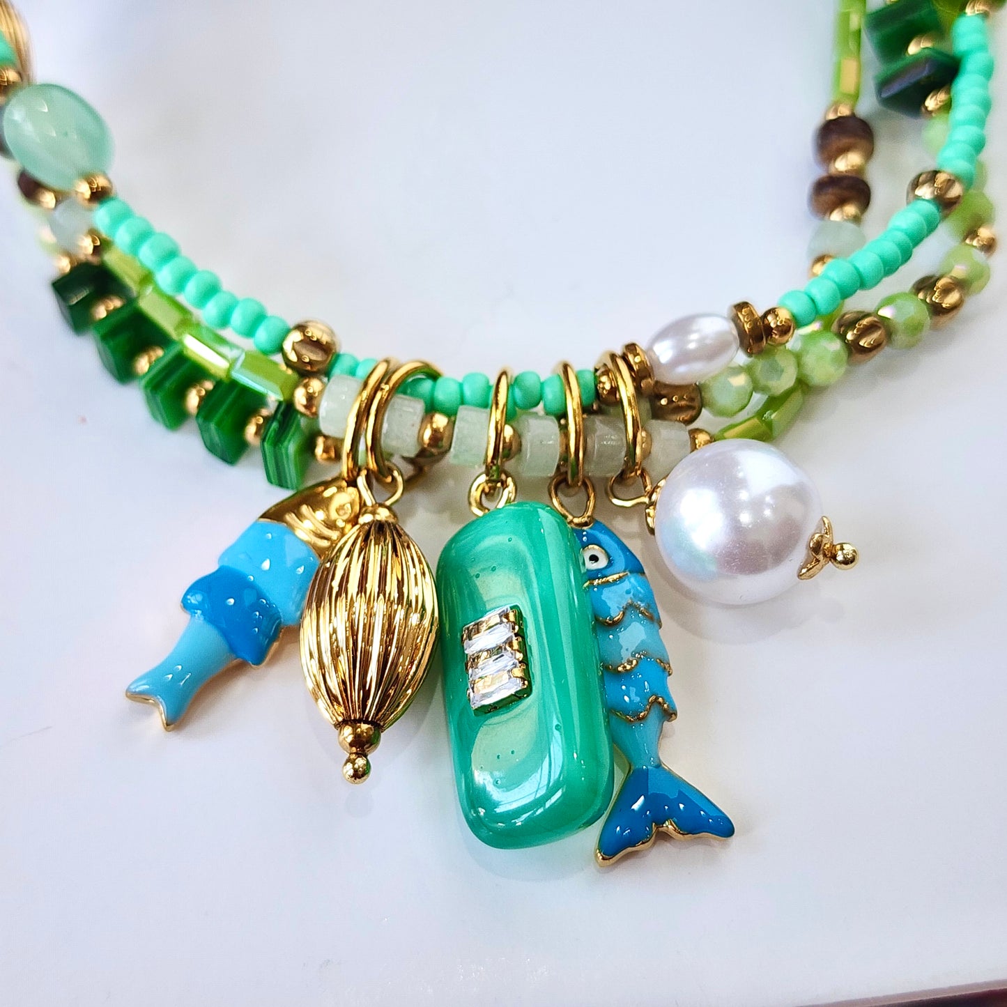Coastal Tide Beaded Charm Necklace