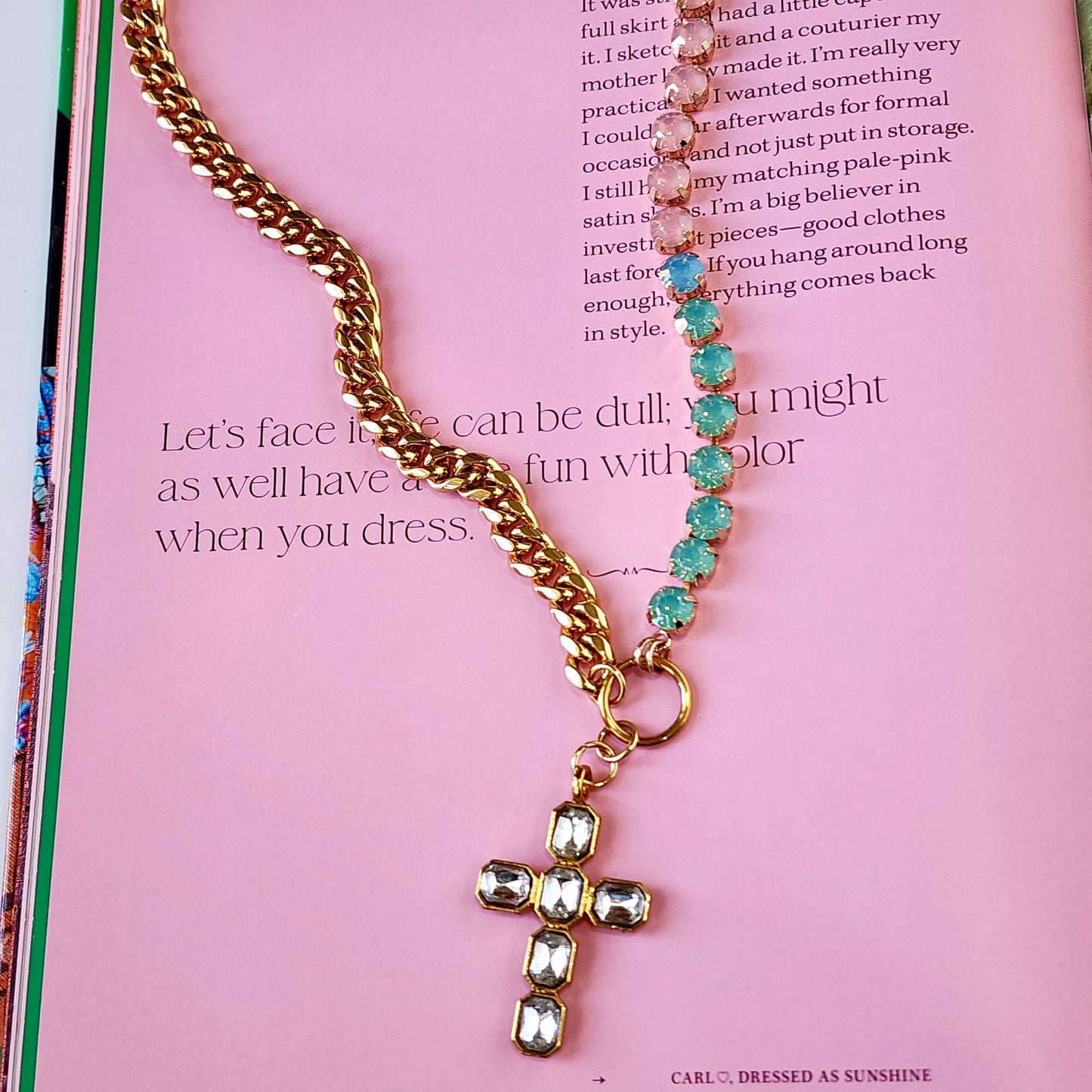 The Pink Palms Crystal Cross Necklace