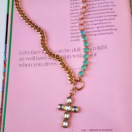 The Pink Palms Crystal Cross Necklace
