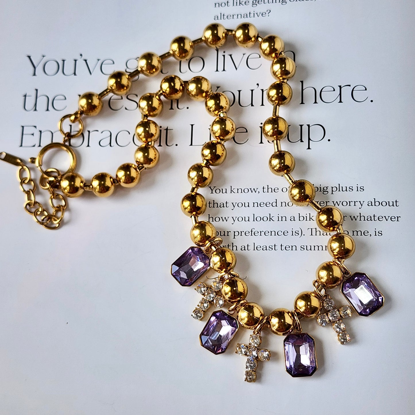 Adorned in Crosses Lavender Crystal Necklace