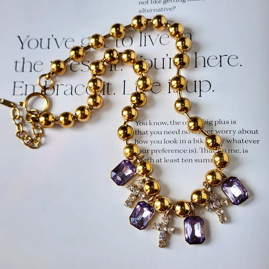 Adorned in Crosses Lavender Crystal Necklace