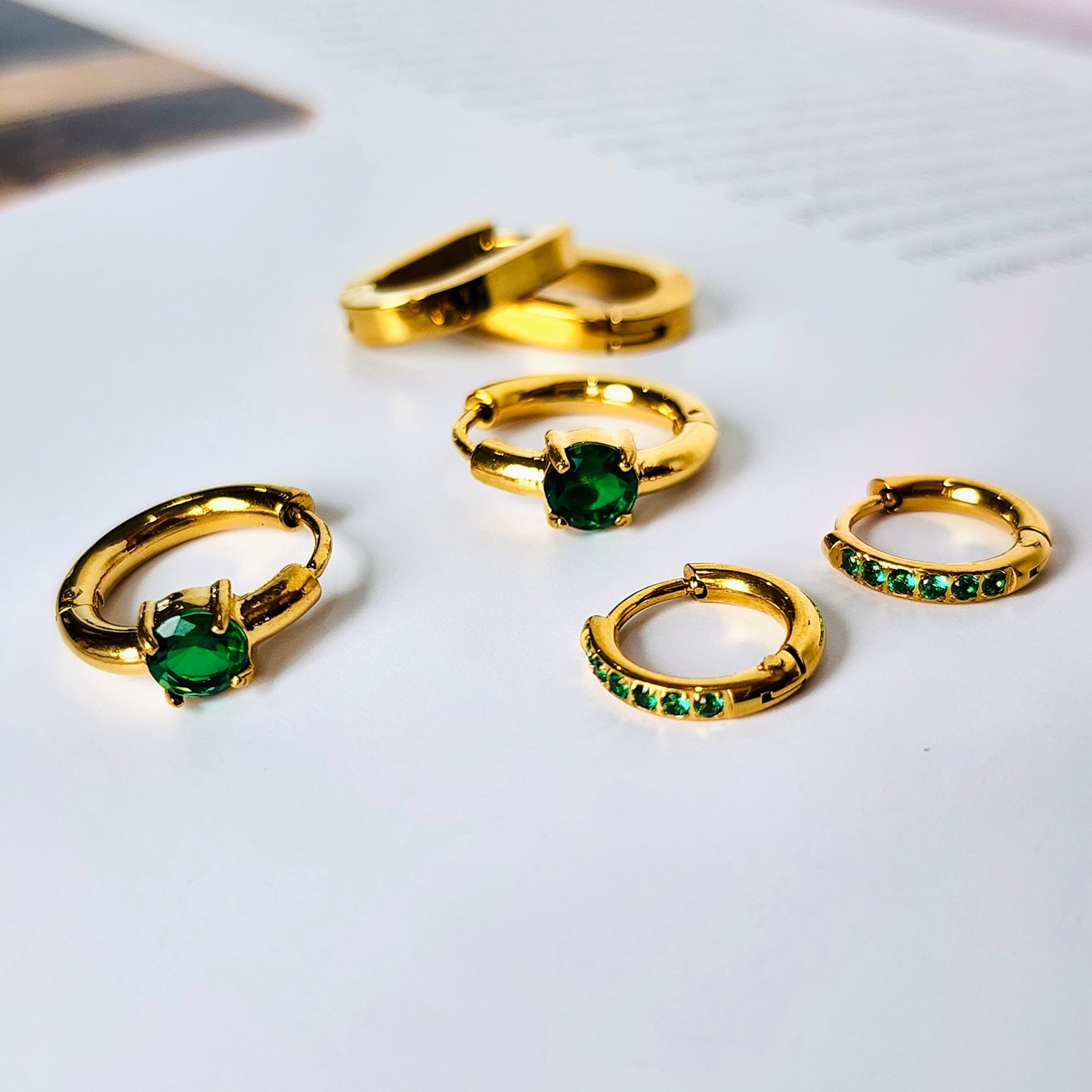 Green Light Earring Huggies Set