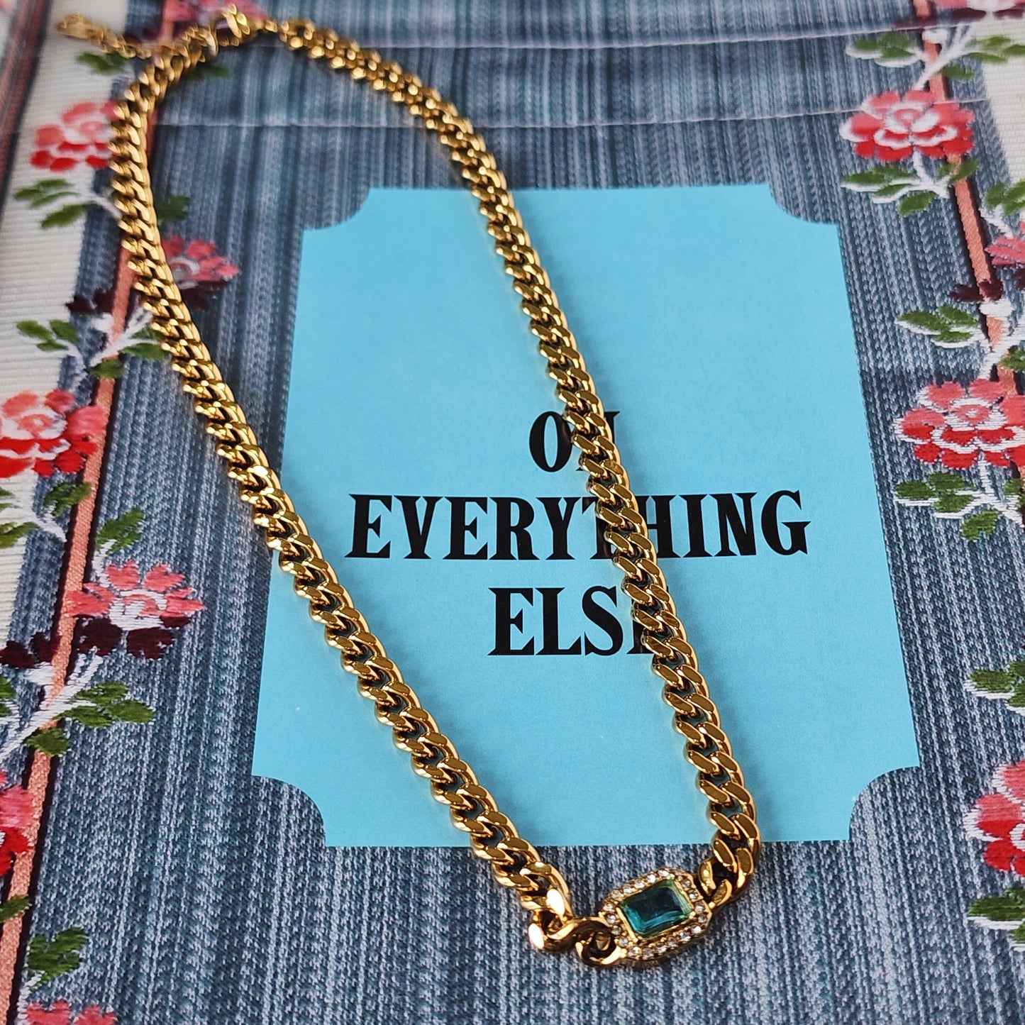5th Avenue Crystal Cuban Chain Necklace Aqua