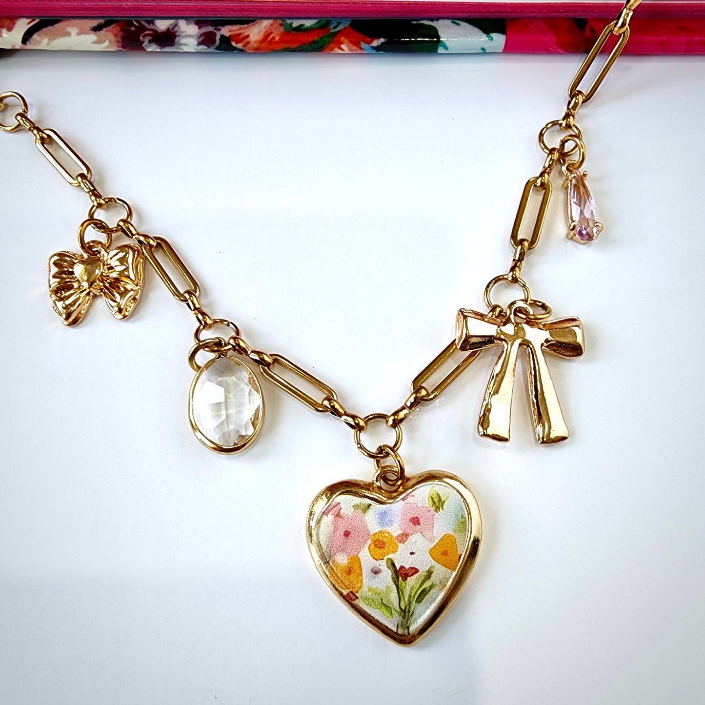 Ribbon & Rose- Charm Necklace