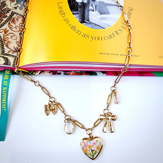 Ribbon & Rose- Charm Necklace