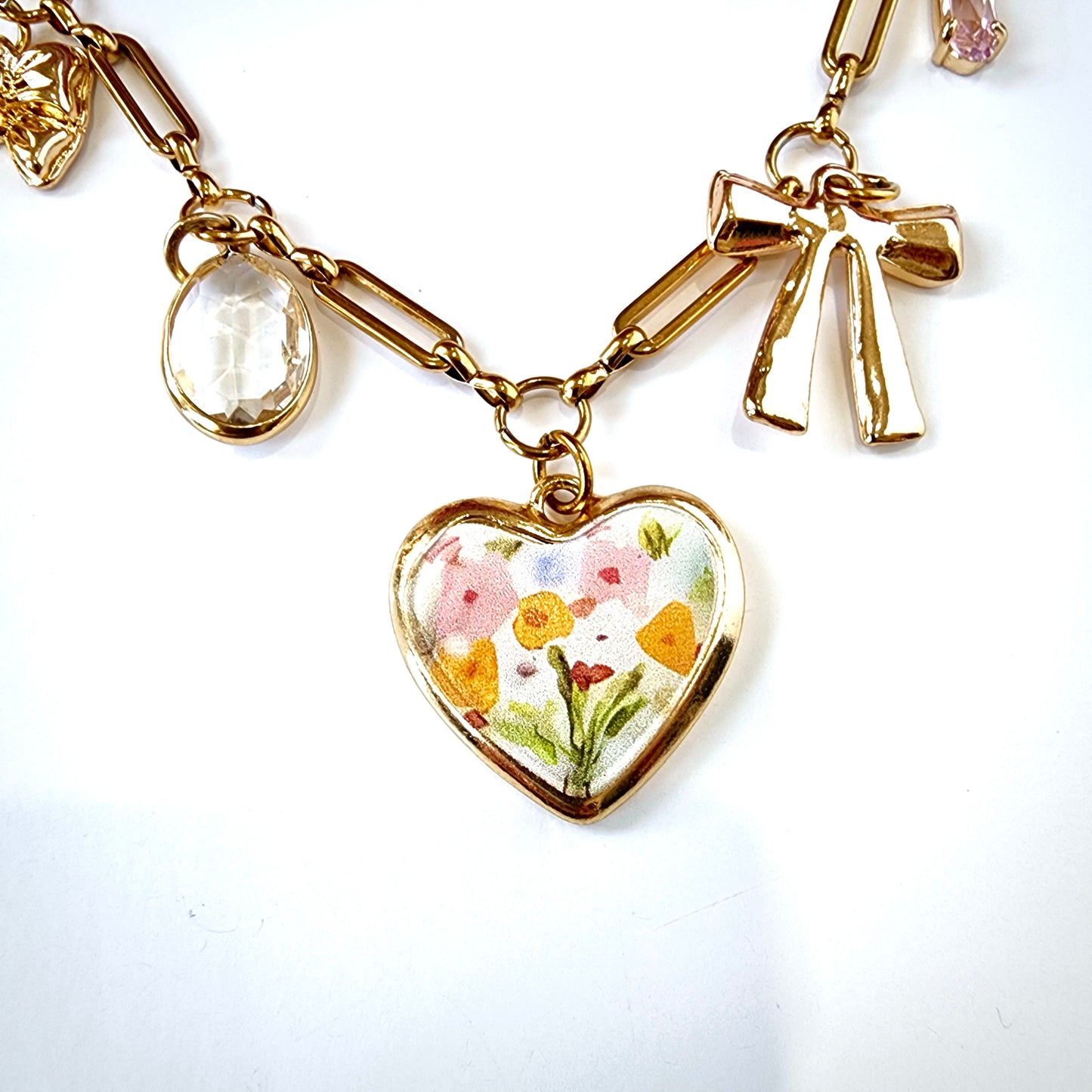 Ribbon & Rose- Charm Necklace