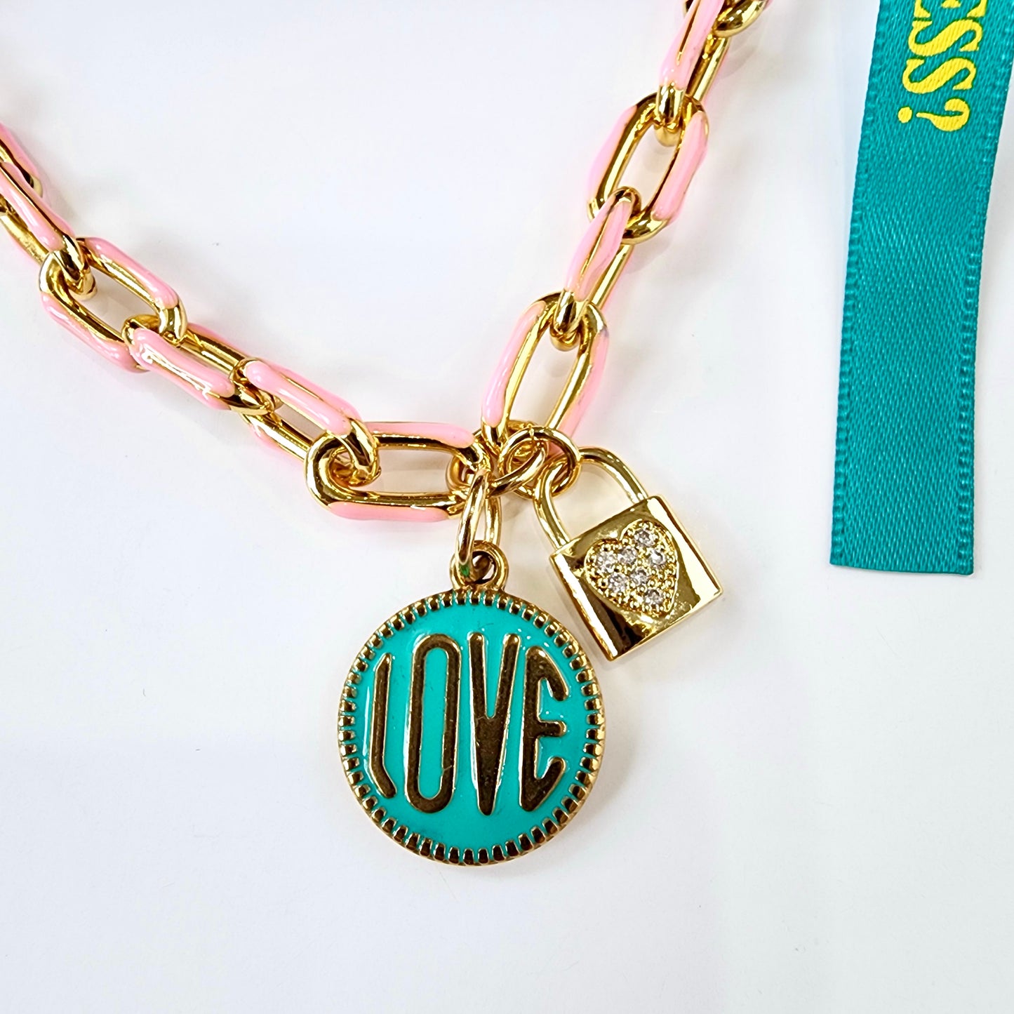 Love Lock Pink/Aqua Blue Necklace