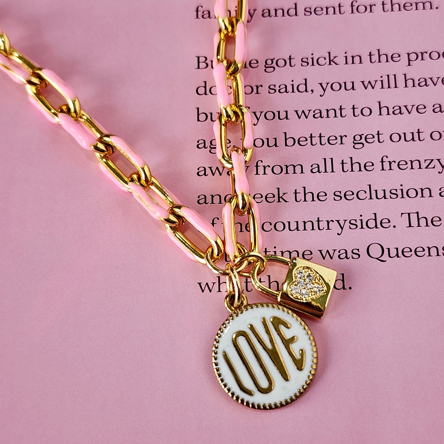 Love Lock Necklace Pink