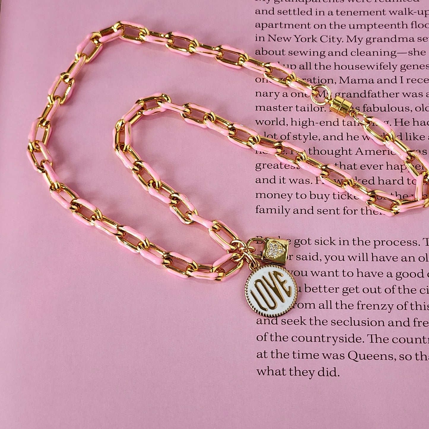 Love Lock Necklace Pink