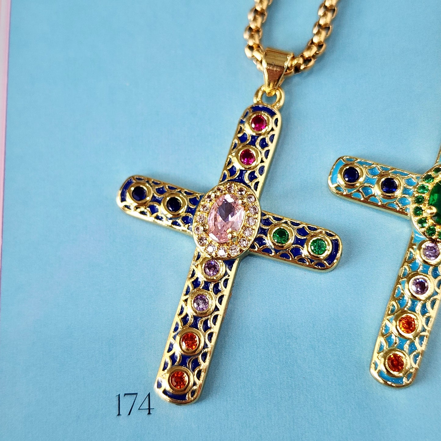 Enamel Jeweled Cross Necklace