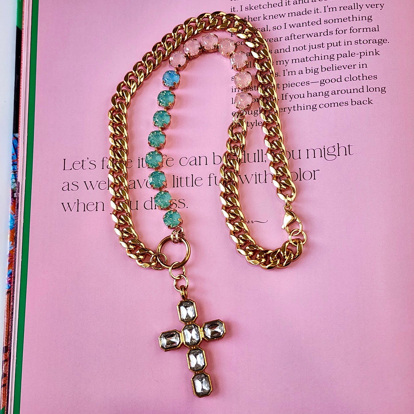 The Pink Palms Crystal Cross Necklace