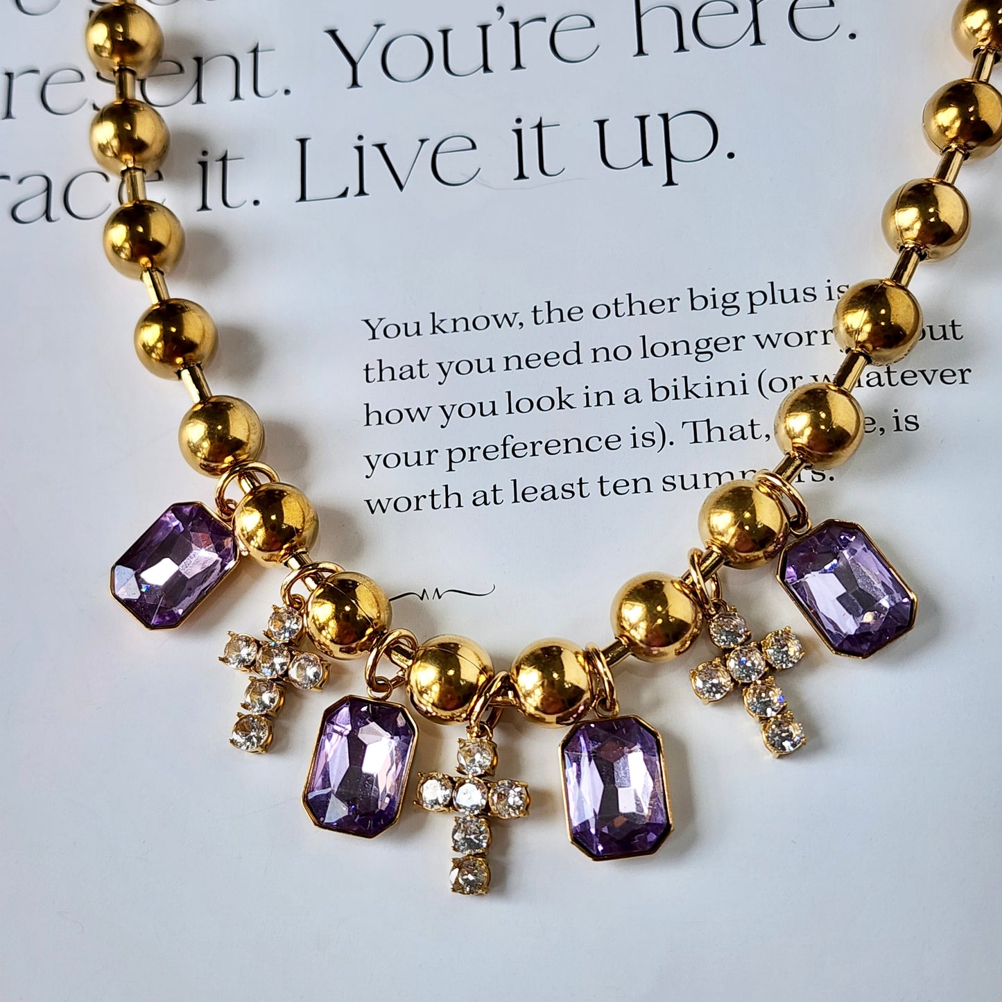 Adorned in Crosses Lavender Crystal Necklace
