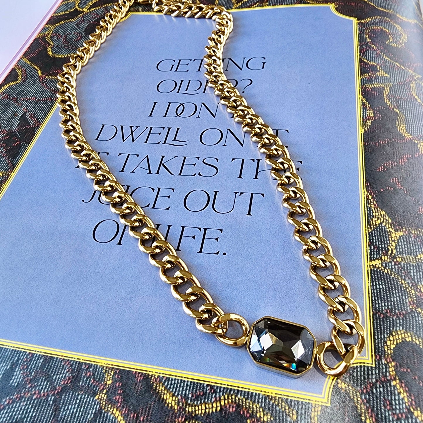 5th Ave Cuban Necklace- Grey Crystal