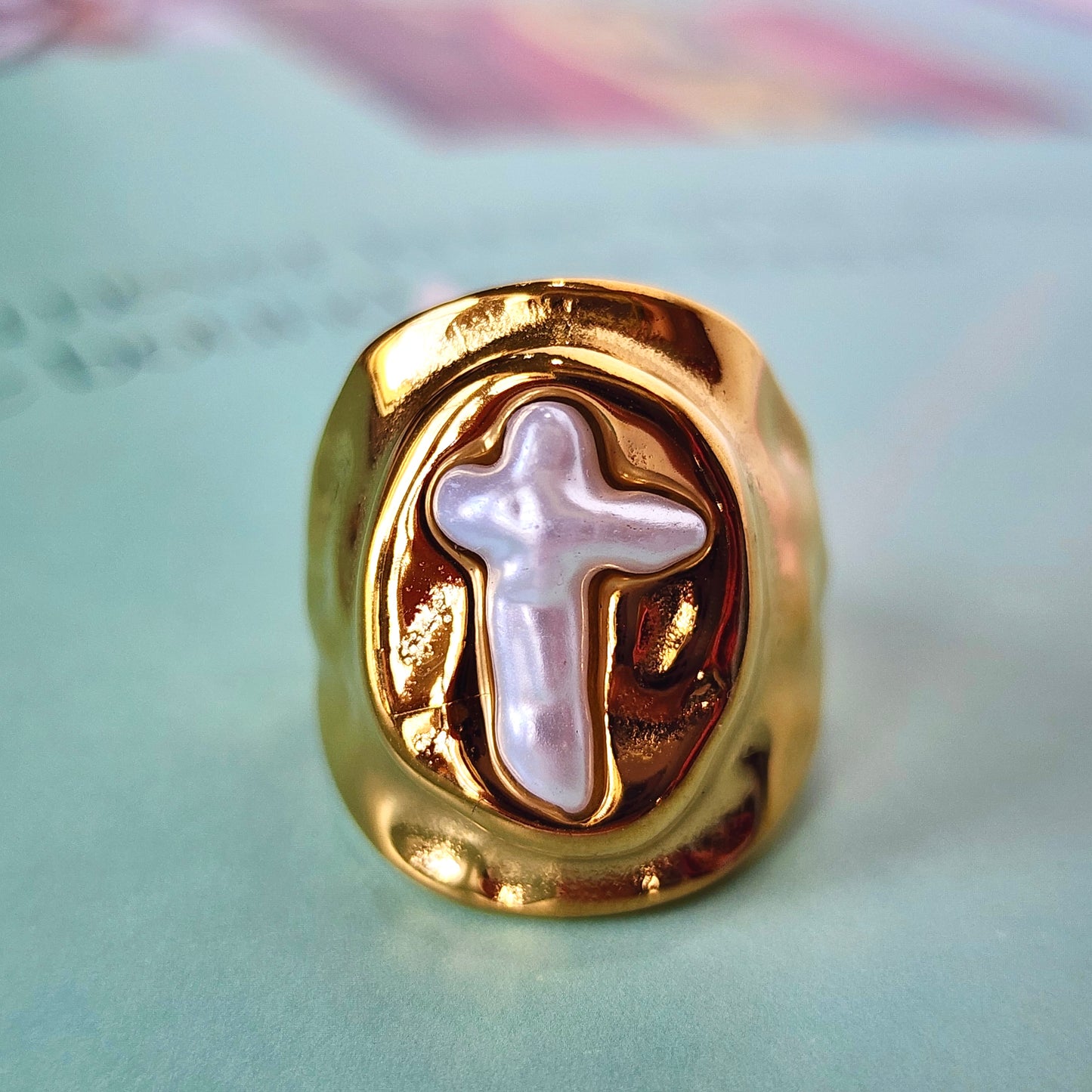 The Molten Cross Pearl Ring
