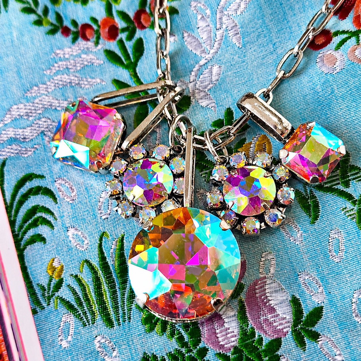Gem Stack A/B Crystal Necklace Silver