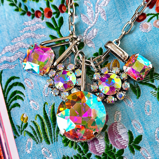 Gem Stack A/B Crystal Necklace Silver