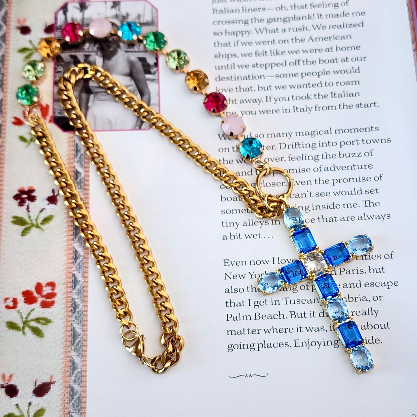The Avalon Blue Crystal Cross Necklace