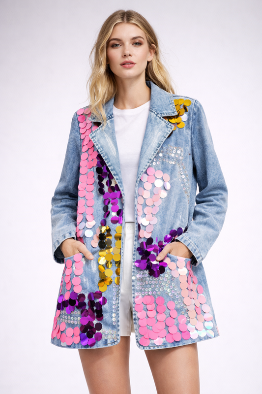One Size Sequin Jacket w/Paint accents