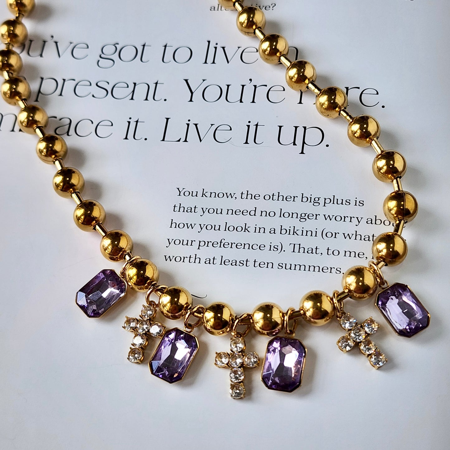 Adorned in Crosses Lavender Crystal Necklace