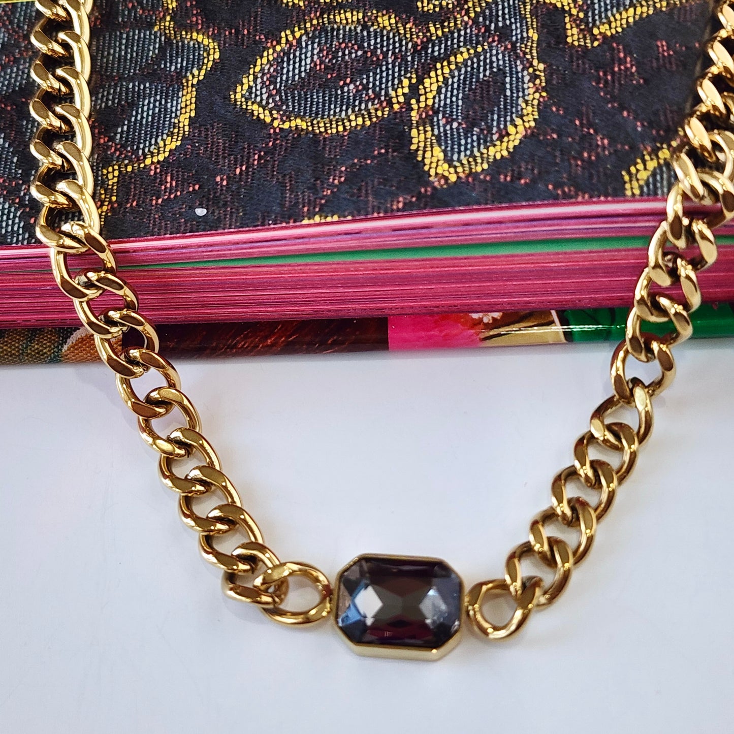 5th Ave Cuban Necklace- Grey Crystal