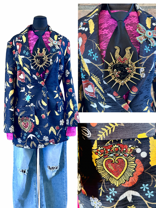 Embroidered Jacket with Tie and Brooch-Small