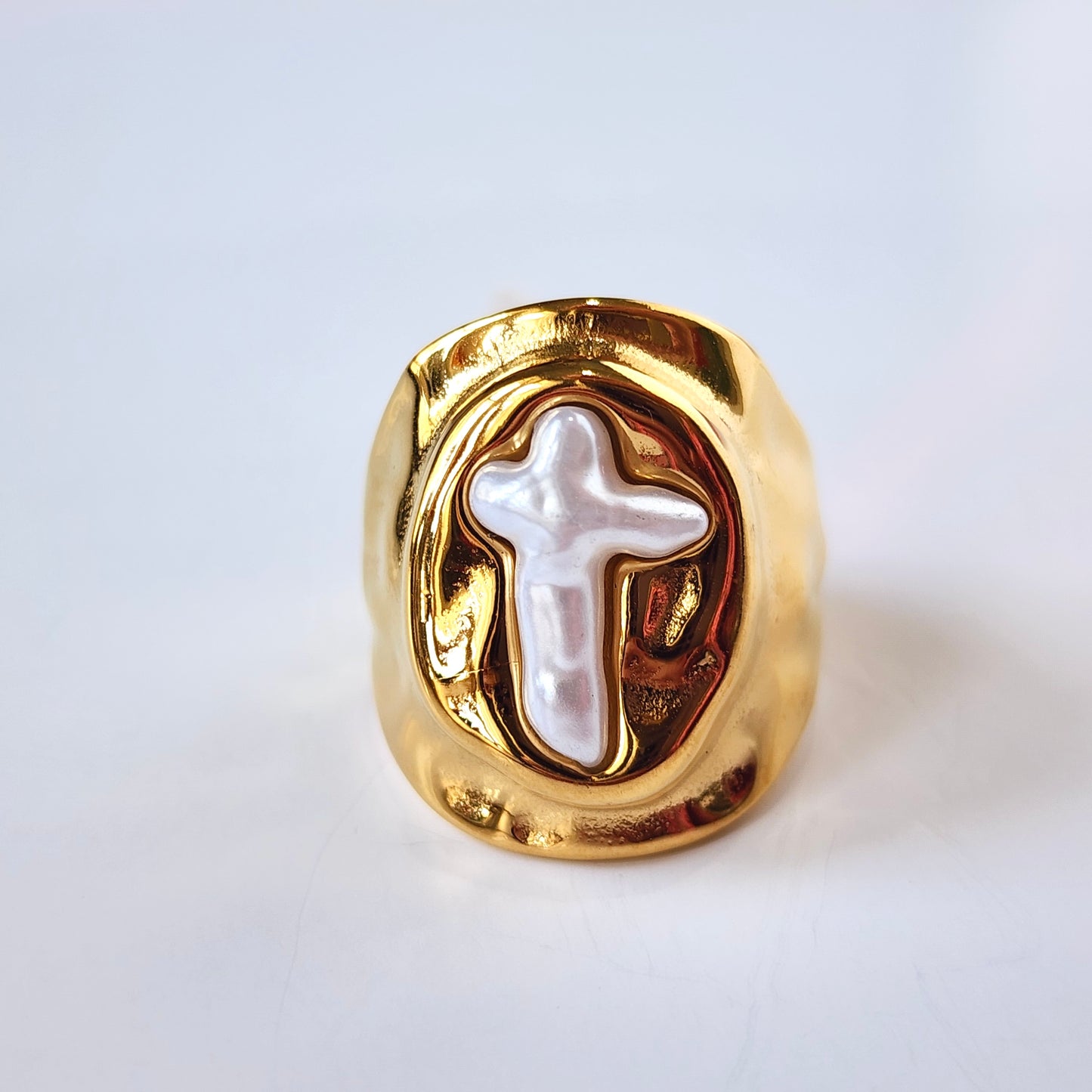 The Molten Cross Pearl Ring