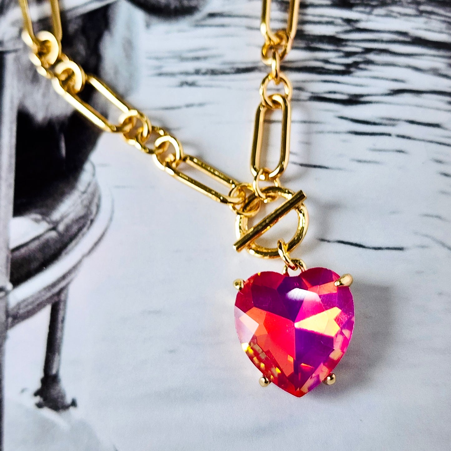 The Celeste Pink A/B Crystal Heart Necklace