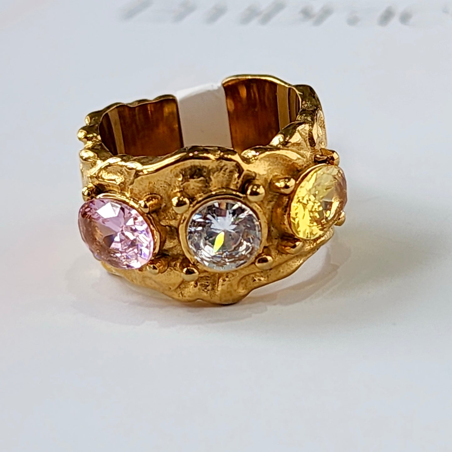 The Melted Colorful Gold PVD Stainless Gemstone Statement Ring