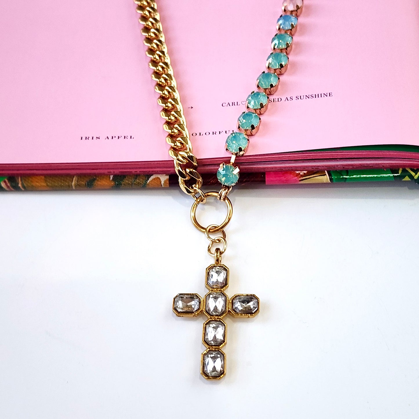 The Pink Palms Crystal Cross Necklace