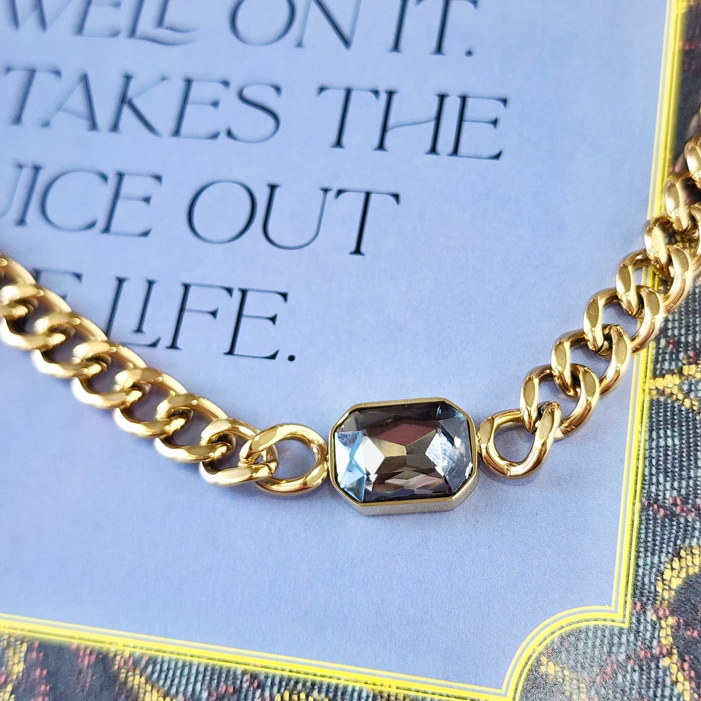 5th Ave Cuban Necklace- Grey Crystal