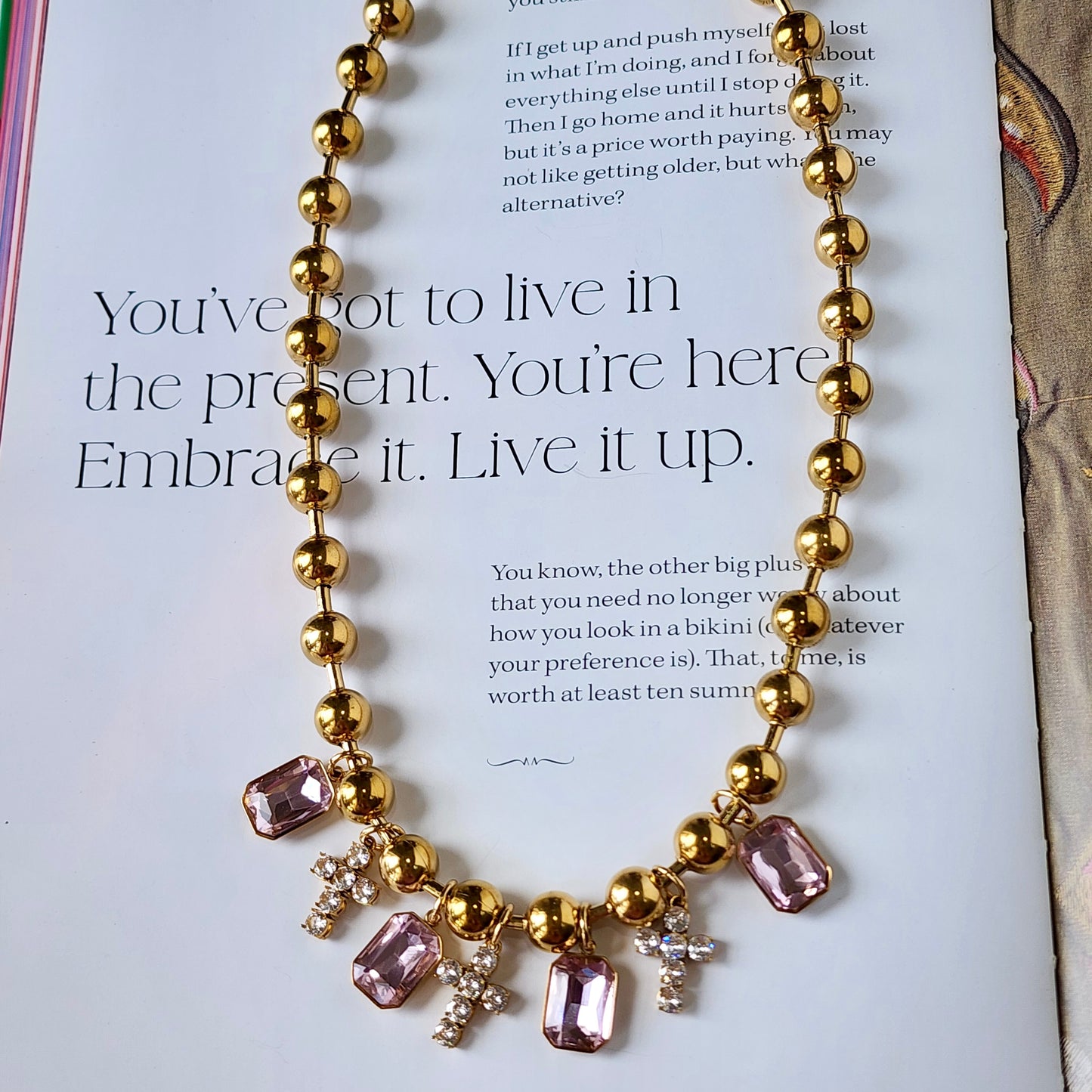 Adorned in Crosses Pink Crystal Necklace