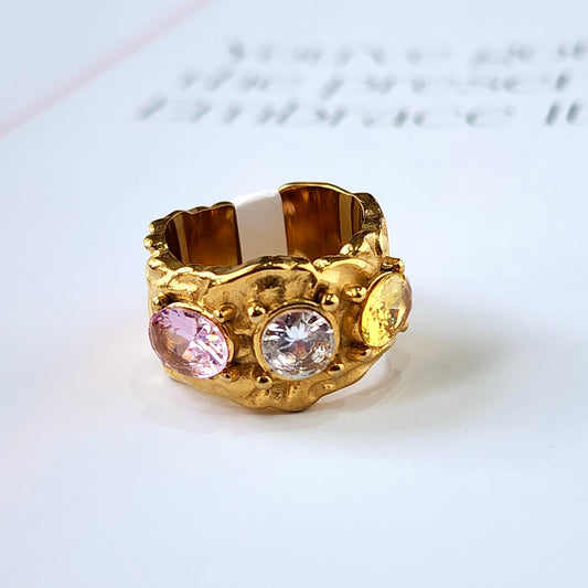 The Melted Colorful Gold PVD Stainless Gemstone Statement Ring